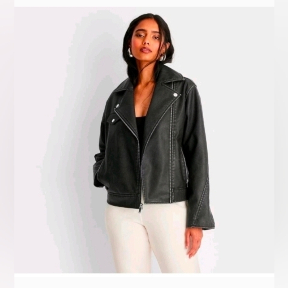 Universal Thread Women's Moto Jacket Faux Leather Faded Black